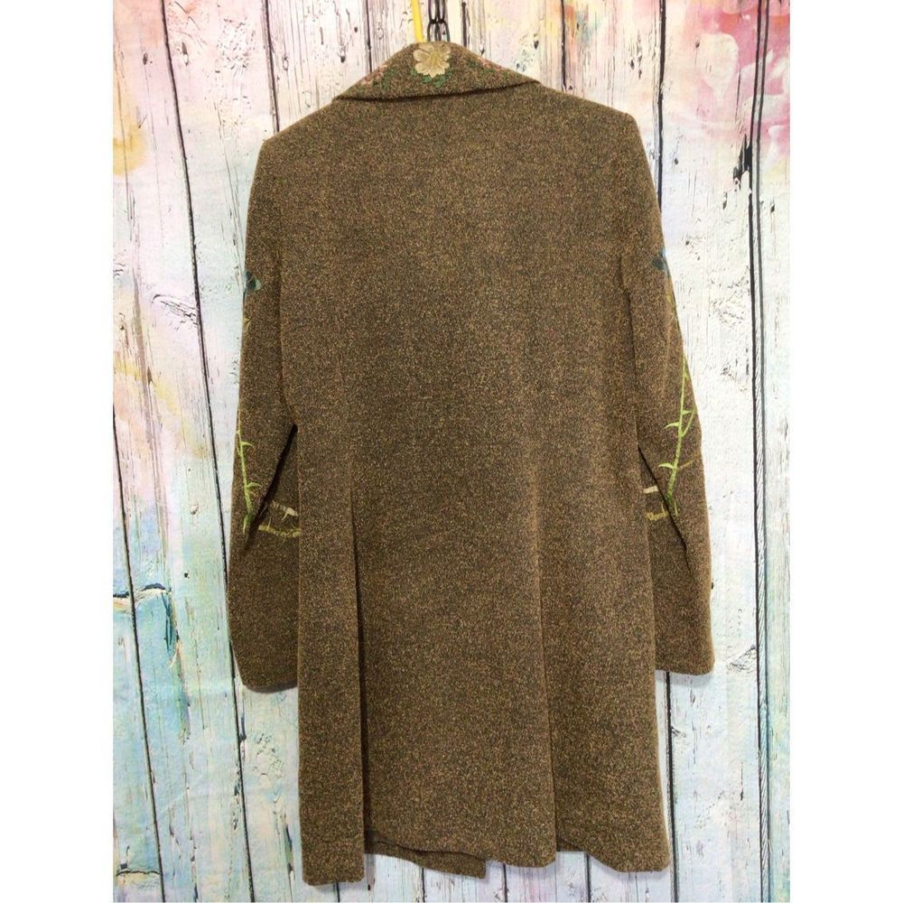 Long Jacket Size 10 Brown Embroidered Tweed Coat PTP 20” - Picture 12 of 14
